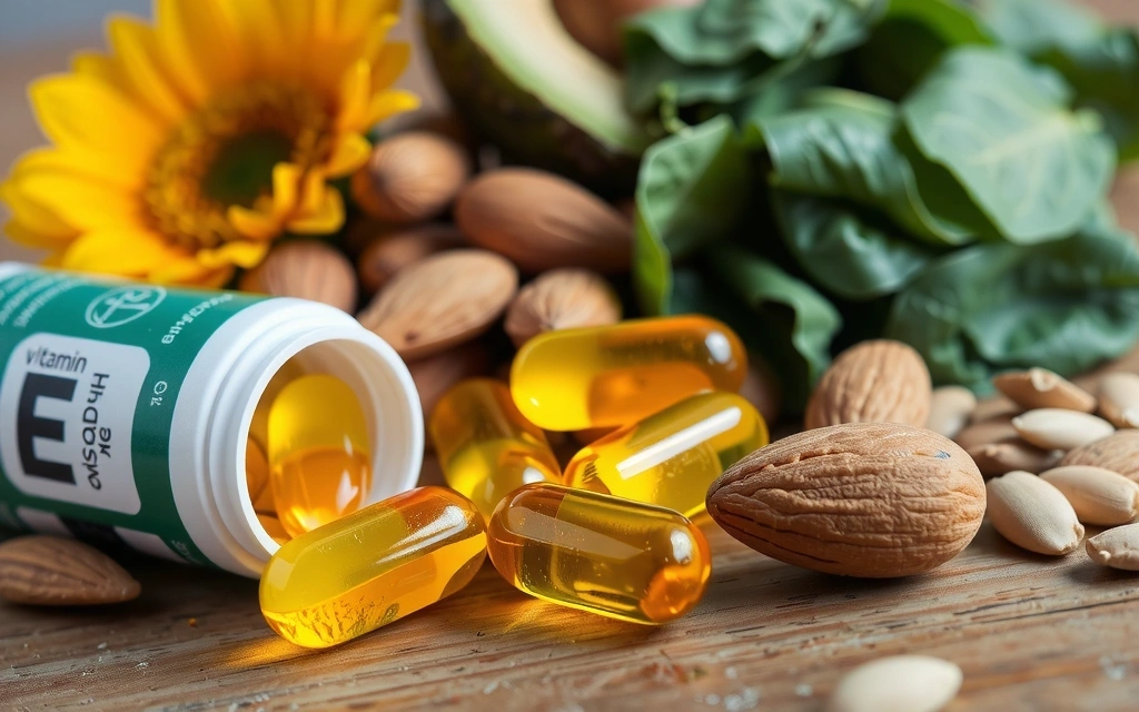 Gélules de vitamine E et aliments riches en antioxydants